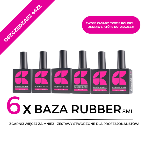 6x Baza hybrydowa Rubber Base 8ml w DOWOLNYM KOLORZE