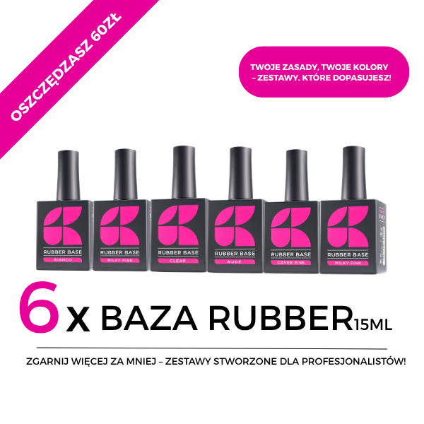 6x Baza hybrydowa Rubber 15ml w DOWOLNYM KOLORZE