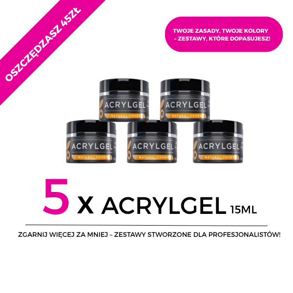 5x ACRYLGEL 15ML W DOWOLNYM KOLORZE